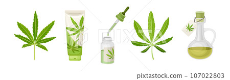 Cannabis Plant Green Leaf and Marijuana Product Vector Set 107022803