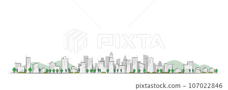 城市景觀的插圖排列著建築物。 城市景觀的插圖排列著建築物。 107022846