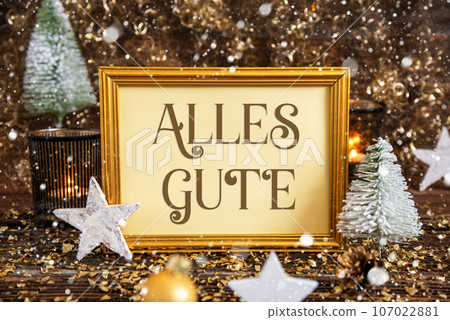 Frame With Alles Gute, Means Best Wishes, Gold, Glittering Winter Decor Frame With Alles Gute, Means Best Wishes, Gold, Glittering Winter Decor 107022881