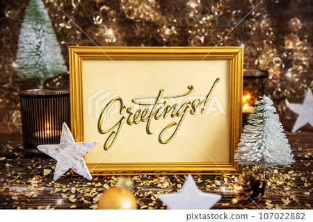 Frame With Text Greetings, Golden Christmas Decoration Frame With Text Greetings, Golden Christmas Decoration 107022882