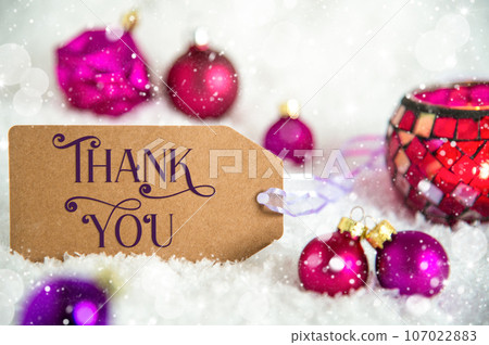 Label With Text Thank You, Snow, Purple Christmas Decor 107022883