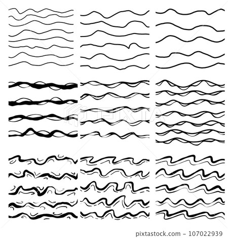 Abstract Wave Line. Abstract Striped geometric flow sketch. Curve element. Minimal curve graphic set. 107022939