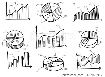 Chart graph info. Set of Sketch hand drawn infographic. Business finance data. Line doodle diagram. Graphic financial cartoon clipart. Progress report analytics 107022942