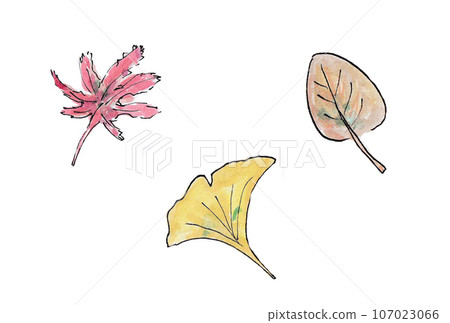 Illustration set of autumn leaves drawn with water-based pens and transparent watercolors Illustration set of autumn leaves drawn with water-based pens and transparent watercolors 107023066