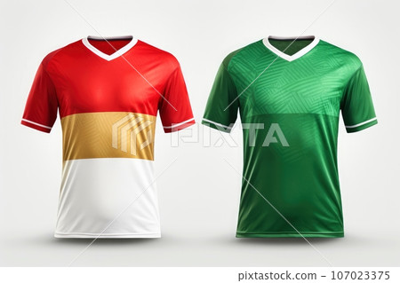 Mockup sports football team uniforms multicolors shirt, Generative AI illustration 107023375