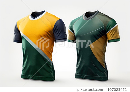 Mockup sports football team uniforms multicolors shirt, Generative AI illustration Mockup sports football team uniforms multicolors shirt, Generative AI illustration 107023451
