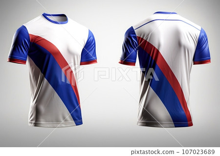 Sports football team uniforms multicolors shirt isolated on white background, Generative AI illustration Sports football team uniforms multicolors shirt isolated on white background, Generative AI illustration 107023689