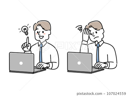 Illustration set of businessmen using laptops 107024559