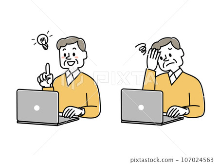 Illustration set of elderly men using laptops 107024563