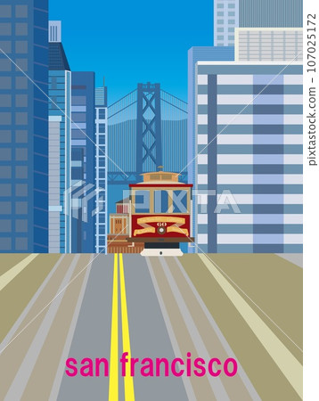 舊金山舊金山纜車海灣大橋旅遊海報 107025172