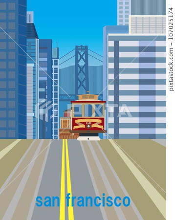 舊金山舊金山纜車海灣大橋旅遊海報 107025174