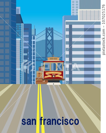 舊金山舊金山纜車海灣大橋旅遊海報 107025176