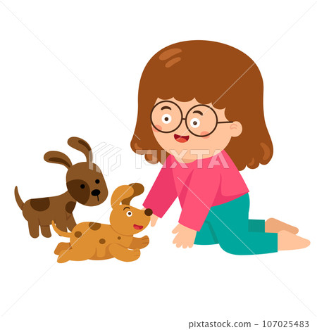 happy cute kid play with dog vector illustration happy cute kid play with dog vector illustration 107025483