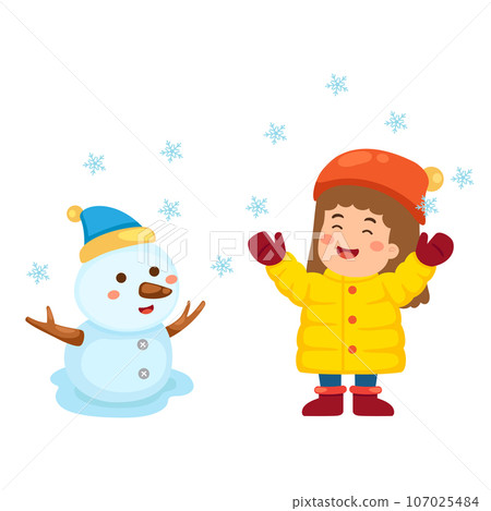 Little girl and snowman illustration Little girl and snowman illustration 107025484