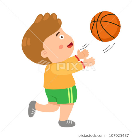 Kid boy playing basketball vector Kid boy playing basketball vector 107025487