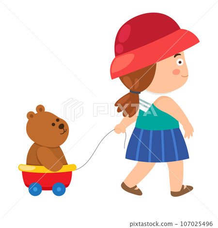 Kid girl with teddy bear vector 107025496