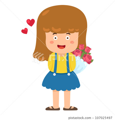 kid girl holding rose vector 107025497