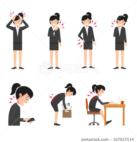 Ergonomics-incorrect posture office syndrome vector illustration 107025514