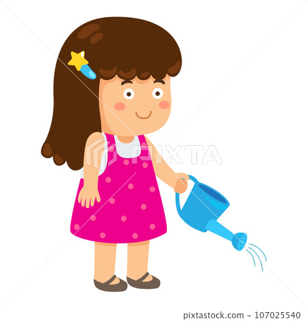 illustration cartoon cute little kid girl watering illustration cartoon cute little kid girl watering 107025540