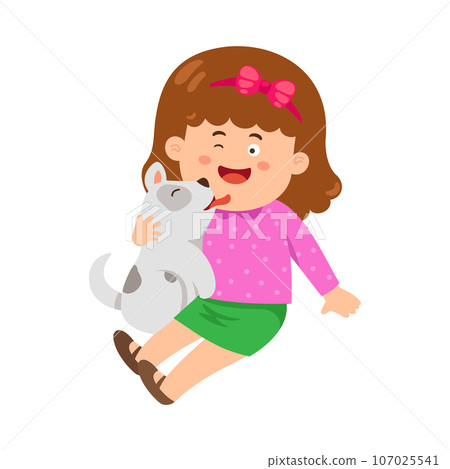 happy cute little girl hugging dog vector illustration happy cute little girl hugging dog vector illustration 107025541