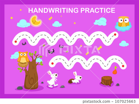 Handwriting practice sheet illustration vector 107025663