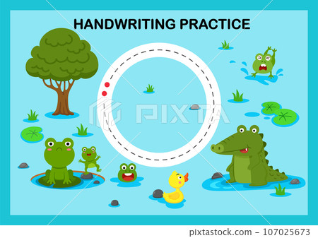 Handwriting practice sheet illustration vector 107025673