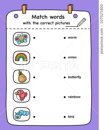 Match words with the correct pictures illustration, vector Match words with the correct pictures illustration, vector 107025800