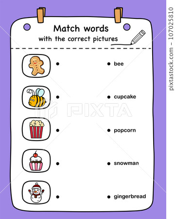 Match words with the correct pictures illustration, vector Match words with the correct pictures illustration, vector 107025810