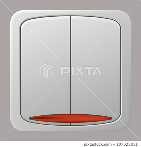 Realistic switcher icon. Home buttons plastic light toggle. Interior wall electric switch. Power electrical switcher isolated on white background Realistic switcher icon. Home buttons plastic light toggle. Interior wall electric switch. Power electrical switcher isolated on white background 107025811