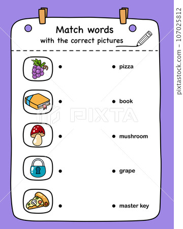 Match words with the correct pictures illustration, vector Match words with the correct pictures illustration, vector 107025812