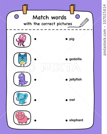 Match words with the correct pictures illustration, vector Match words with the correct pictures illustration, vector 107025814