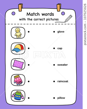 Match words with the correct pictures illustration, vector 107025826