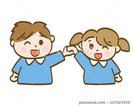 A boy and a girl holding hands in a friendly manner_Siblings of nursery school children 107025950