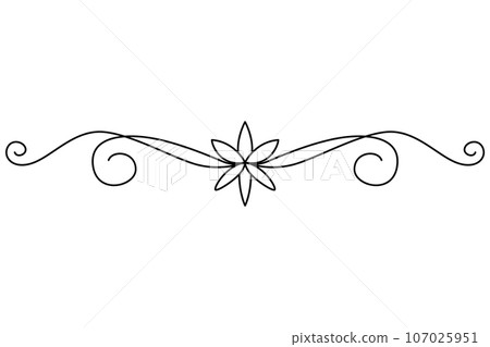 Flourish calligraphic design element. Page decoration symbol to embellish your layout. Linear of vintage swirl 107025951