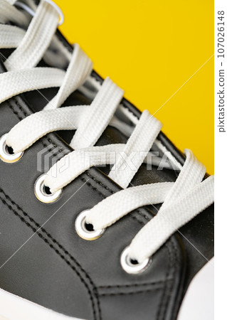 Close up shot of new sports shoe Close up shot of new sports shoe 107026148