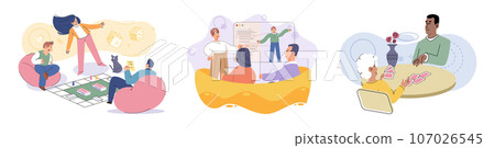 Game together. Family fun. Friendship time. Vector illustration. Board games stimulate mind and promote critical thinking skills Playing games with friends sparks joy and deepens connection between 107026545