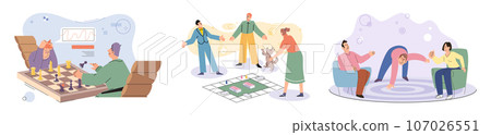 Game together. Family fun. Friendship time. Vector illustration. Family game nights offer break from everyday responsibilities and allow for quality time Board games promote healthy communication and Game together. Family fun. Friendship time. Vector illustration. Family game nights offer break from everyday responsibilities and allow for quality time Board games promote healthy communication and 107026551