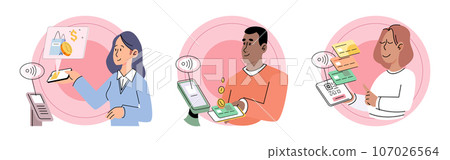 Cashless payment. Vector illustration. Cashless transactions offer improved security compared to carrying physical cash The convenience of contactless payments is driving its adoption among consumers 107026564