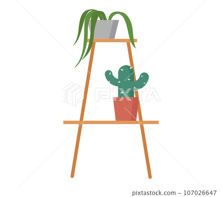 Office or home furniture isolated on white background. Collection of houseplants in pots. Furniture element for interior design vector illustration. Deciduous plant and cactus on flower stand 107026647