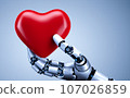 Close-up of a robot's hand holding a heart. Robot mind, AI control, generated AI images Close-up of a robot's hand holding a heart. Robot mind, AI control, generated AI images 107026859