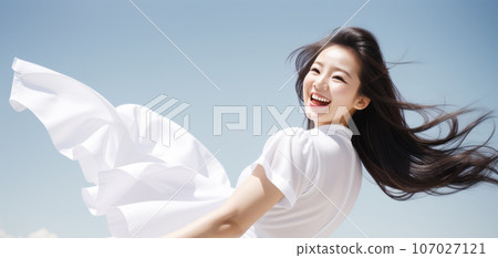 充滿動感微笑的日本女性AI圖像 107027121