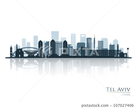 Tel Aviv skyline silhouette with reflection. 107027406