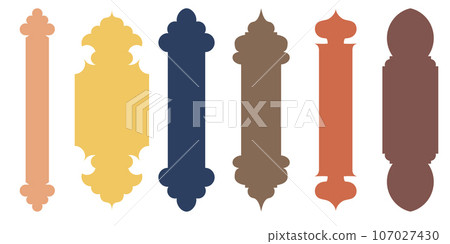 Collection of arabian oriental windows, arches and doors. Modern design for frames, patterns, backgrounds. Mosque dome and lanterns Islamic ramadan kareem and eid mubarak style. Vector illustration Collection of arabian oriental windows, arches and doors. Modern design for frames, patterns, backgrounds. Mosque dome and lanterns Islamic ramadan kareem and eid mubarak style. Vector illustration 107027430