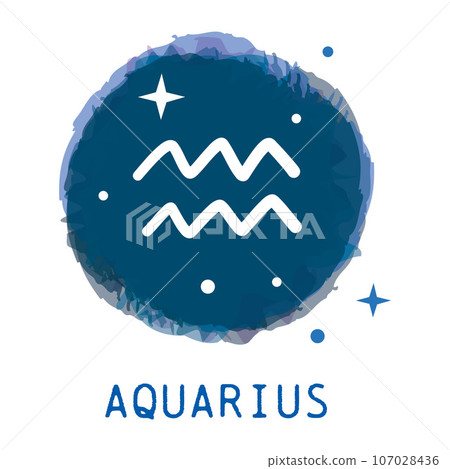 水瓶座標記12星座圖示藍色圓形背景 107028436