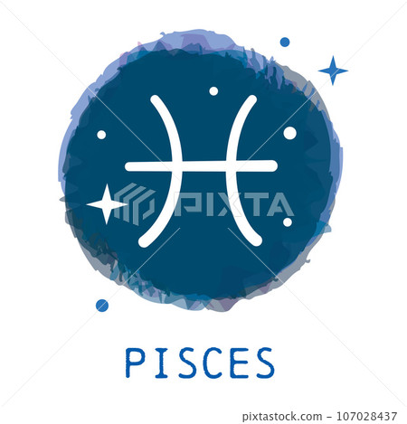 Pisces mark 12 constellation icon blue circular background Pisces mark 12 constellation icon blue circular background 107028437