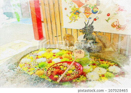 [愛知縣]名古屋市北區貝斯科江神社水彩畫 107028465