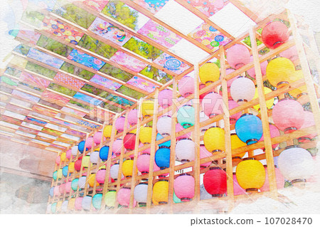 [愛知縣]名古屋市北區貝斯科江神社水彩畫 107028470