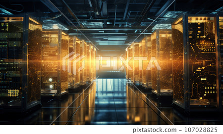database server. super computer stores big data digital information. Hi tech technology background. generative AI 107028825