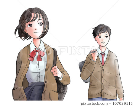 Watercolor style illustration of walking middle school or high school students, brown, no background Watercolor style illustration of walking middle school or high school students, brown, no background 107029115