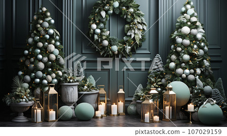 Christmas elegant porch decoration, AI generated 107029159